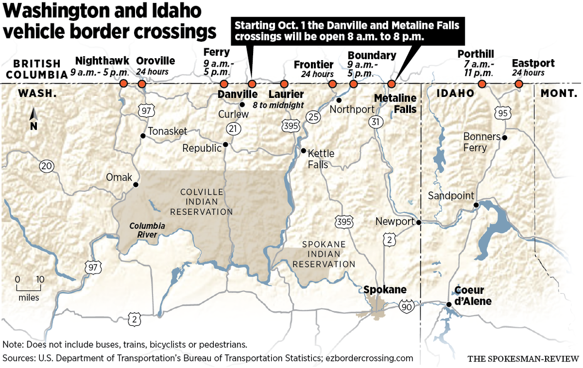 Hours to be curtailed at Danville, Metaline Falls border crossings