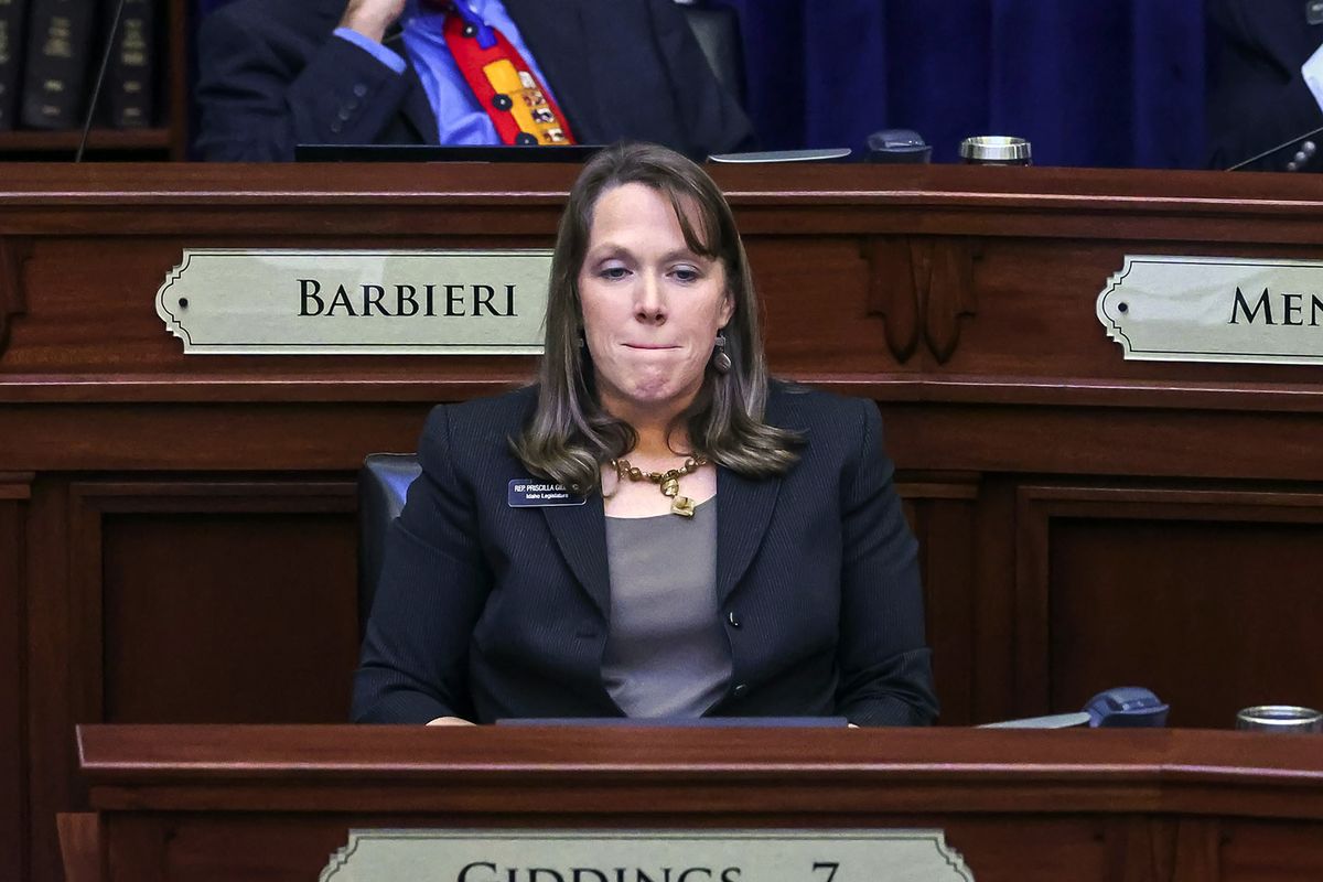 State Rep. Priscilla Giddings, R-White Bird, listens to debate in the Idaho House of Representatives, Monday, Nov. 15, 2021, in Boise, Idaho, with regard to accepting the report from an ethics committee hearing regarding conduct by Giddings during the session last spring. The House voted 49-19 in favor of the Idaho Ethics and House Policy Committee decision to censure Giddings.  (Darin Oswald)