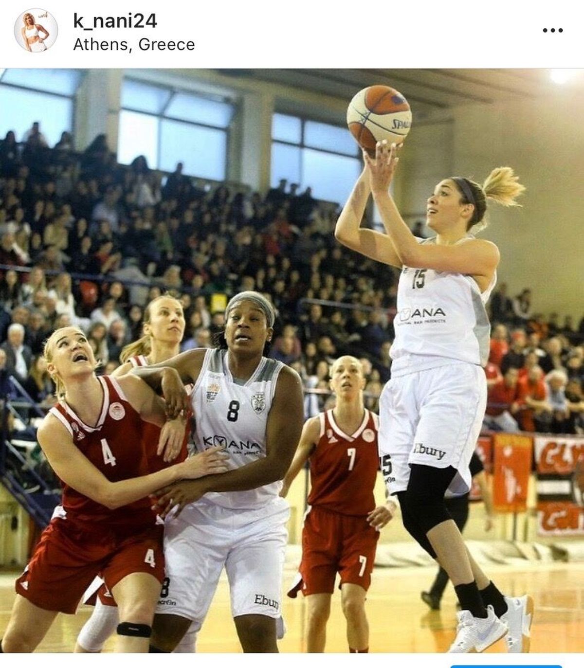 Former Gonzaga women's basketball player Keani Albanez shoots for her pro team in Athens, Greece.  (Courtesy photo)