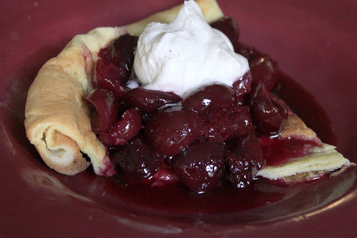 Make the most of the maddeningly short-lived cherry season with spiced cherry compote, a sweet and tart topping for Pavlova, waffles, ice cream, crepes or Dutch babies, pictured here.