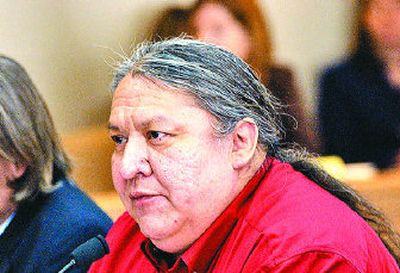 
Spokane tribal secretary Gerald Nicodemus tells lawmakers about a proposed gambling compact Tuesday. 
 (RICHARD ROESLER / The Spokesman-Review)