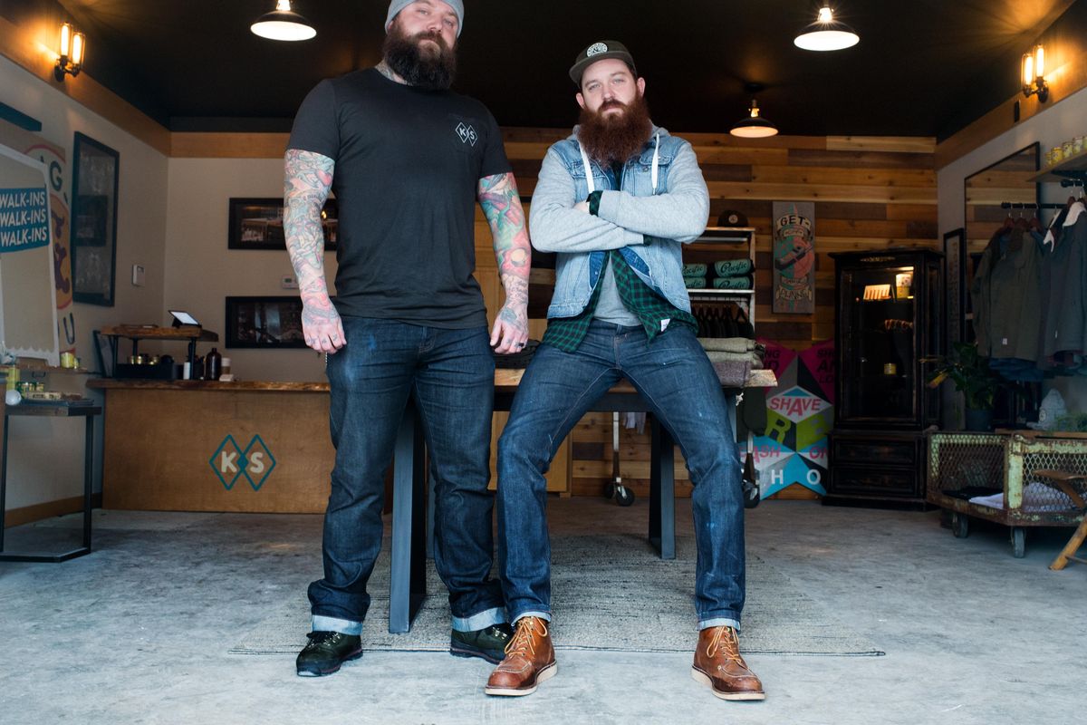 Nick Lewis and Billy Jones pose for a photograph in their storeKingsley & Scout on Jan. 18, 2017. The shop opened in December at 2810 N. Monroe St. (Tyler Tjomsland / The Spokesman-Review)