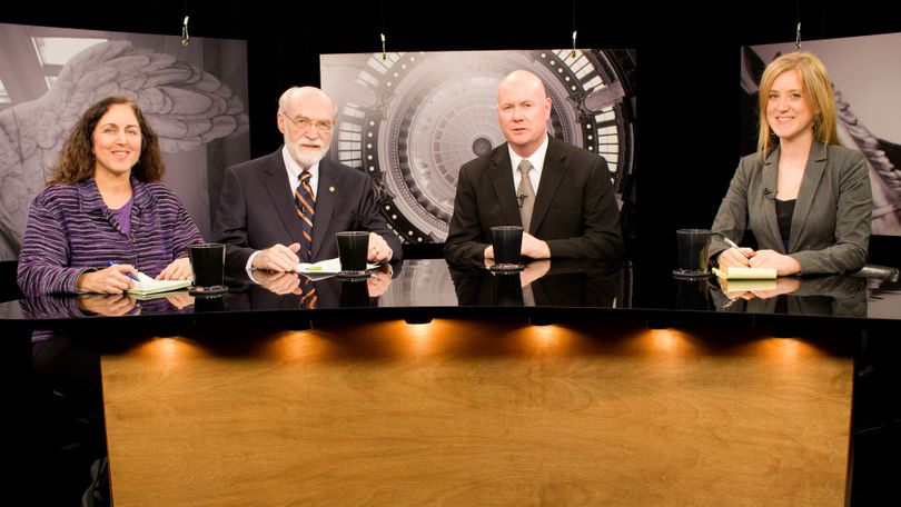 From left, Betsy Russell, Jim Weatherby, Steve Yates, and co-host Melissa Davlin on Friday's 