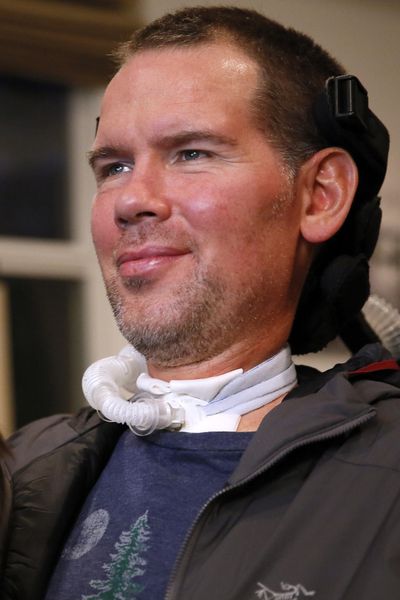 In this Monday, Jan. 18, 2016,  photo, former New Orleans Saints NFL football player Steve Gleason is shown during an interview in New Orleans. Gleason, who become a leading advocate for people struggling with Lou Gehrig's disease after he was diagnosed with the paralyzing condition, will be awarded the Congressional Gold Medal during a ceremony on Jan. 15. (Jonathan Bachman / Associated Press)