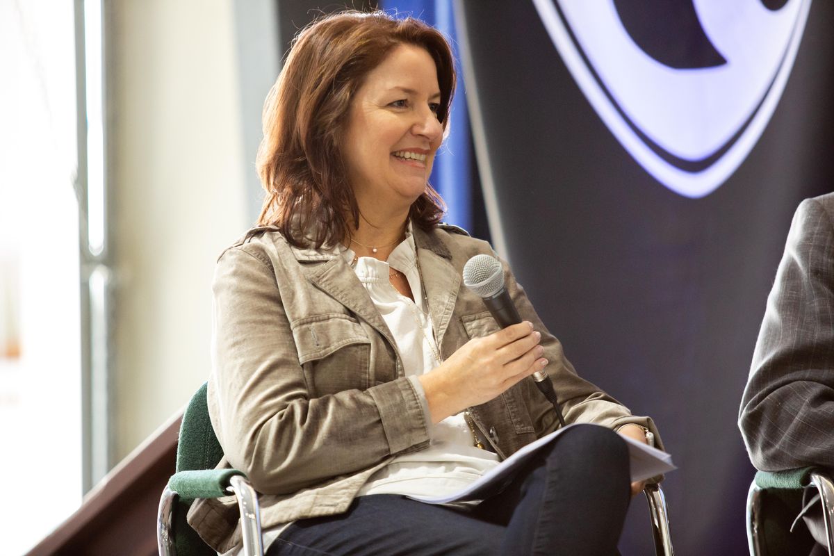 County commissioner Mary Kuney speaks on Sept. 13, 2018 at the Spokane County Interstate Fair. Kuney is up for reelectoin against candidate Rob Chase. (Libby Kamrowski / The Spokesman-Review)