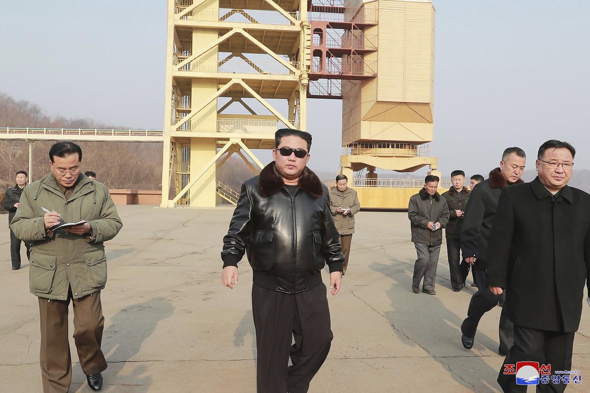 In this undated photo provided by the North Korean government on Friday, March 11, 2022, North Korean leader Kim Jong Un visits the Sohae Satellite Launching Ground in Tongchang-ri, North Korea. Independent journalists were not given access to cover the event depicted in this image distributed by the North Korean government. The content of this image is as provided and cannot be independently verified. Korean language watermark on image as provided by source reads: "KCNA" which is the abbreviation for Korean Central News Agency. (HOGP)