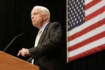 
Republican presidential candidate Sen. John McCain of Arizona speaks at a Chamber of Commerce event Friday in Concord, N.H. Associated Press
 (Associated Press / The Spokesman-Review)