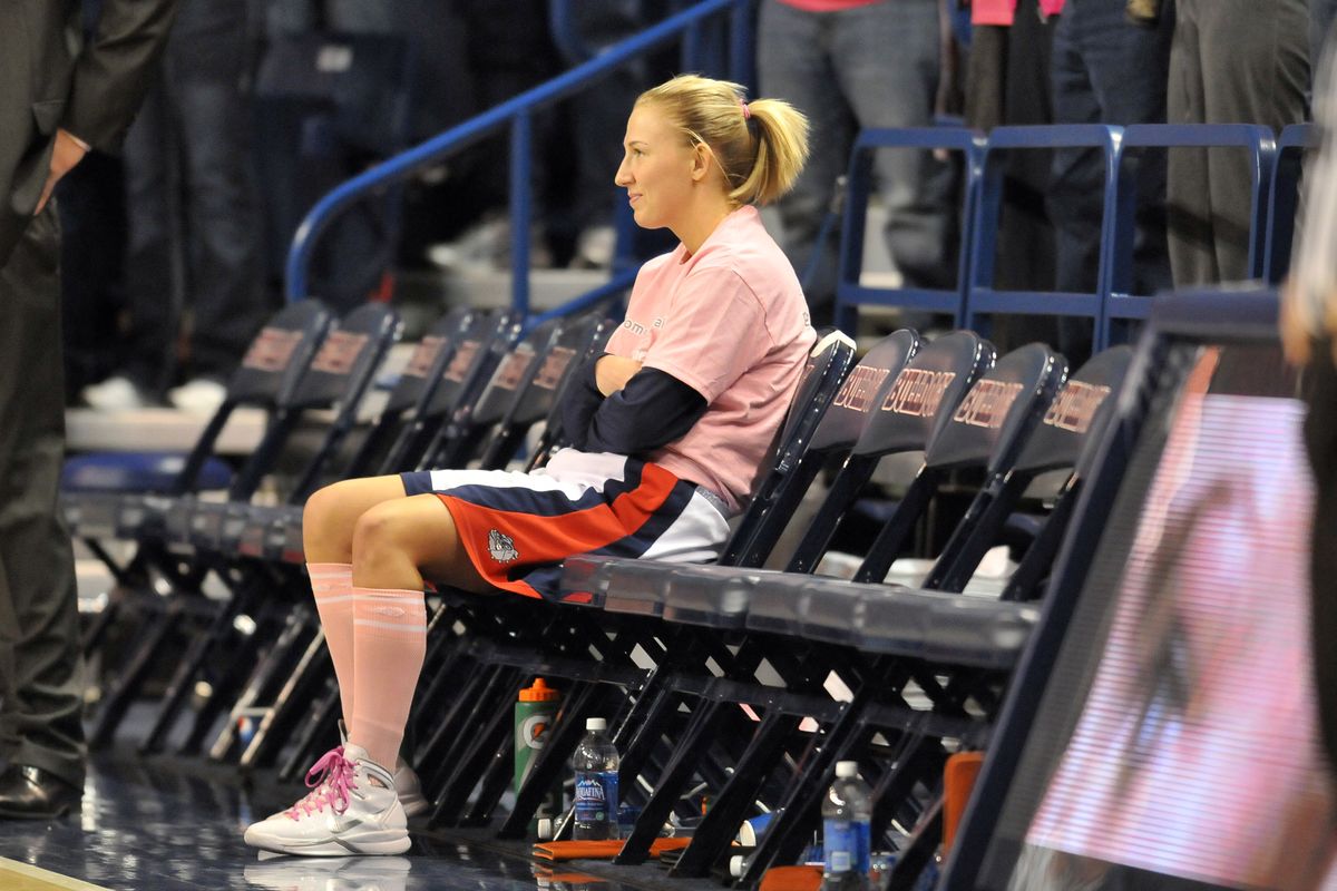 Courtney Vandersloot waits to be introduced to the crowd before the start of play on Saturday afternoon, Feb. 12, 2011,  at Gonzaga University