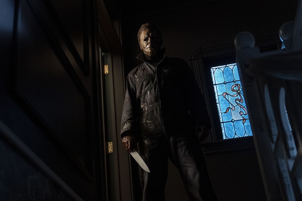 This image released by Universal Pictures shows the character Michael Myers in "Halloween Kills," directed by David Gordon Green.  (Ryan Green)