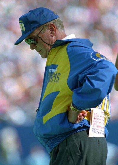 
Former Seattle coach Chuck Knox, shown coaching the Rams in 1993, holds the Seahawks' franchise records for wins and winning percentage. 
 (File/Associated Press / The Spokesman-Review)
