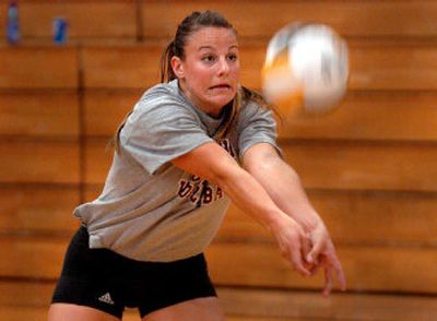 
Kayla Mainer, a former prep star from West Valley High, is now practicing with the North Idaho College Cardinals for the fall 2005 volleyball season. 
 (Jesse Tinsley / The Spokesman-Review)
