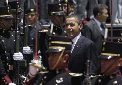 President Barack Obama arrives at the Los Pinos presidential residence surrounded by Mexican honor guards in Mexico City on Thursday. Obama is on his way to  the Summit of the Americas.  (Associated Press / The Spokesman-Review)