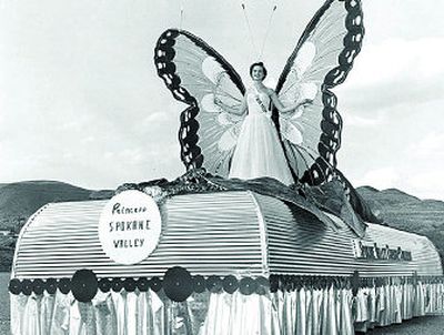 
 In 1952,  the Princess Spokane Valley   posed as a butterfly atop an aluminum float.
 (Photo Archive / The Spokesman-Review)