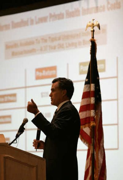 
Republican presidential candidate Mitt Romney speaks about health care reform Friday in Hollywood, Fla. Associated Press
 (Associated Press / The Spokesman-Review)