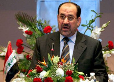 
Iraqi Prime Minister Nouri al-Maliki speaks during a  national reconciliation conference in Baghdad on Saturday. 
 (Associated Press / The Spokesman-Review)