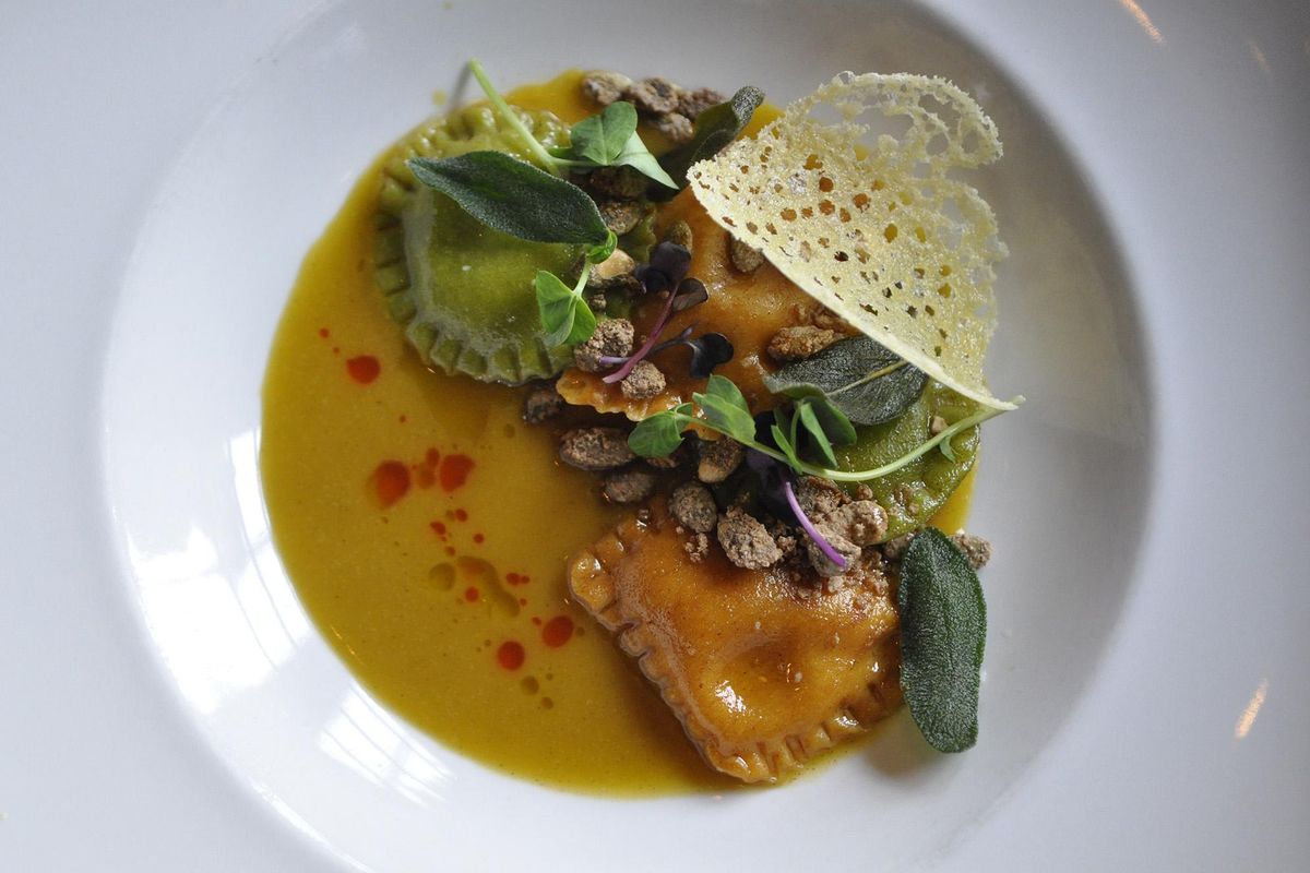 This autumnal ravioli from executive chef Joe Morris of Luna is featured on the restaurant’s special 25th anniversary prix fixe menu. (Adriana Janovich / The Spokesman-Review)