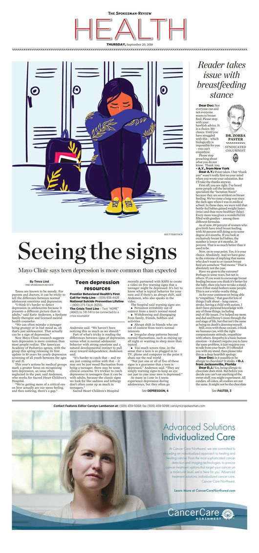 Front Page for Sept. 20, 2018 The SpokesmanReview