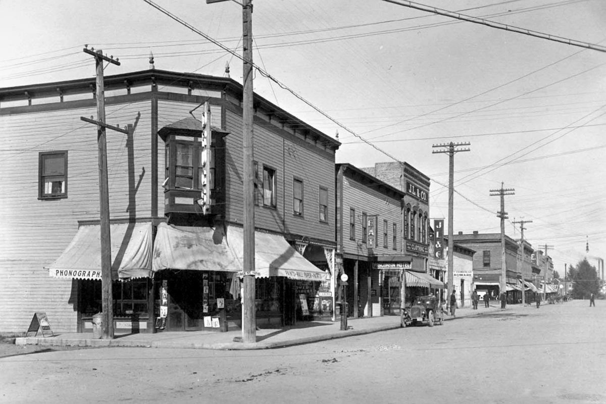 Circa 1910: An early view of the business district of Sandpoint.