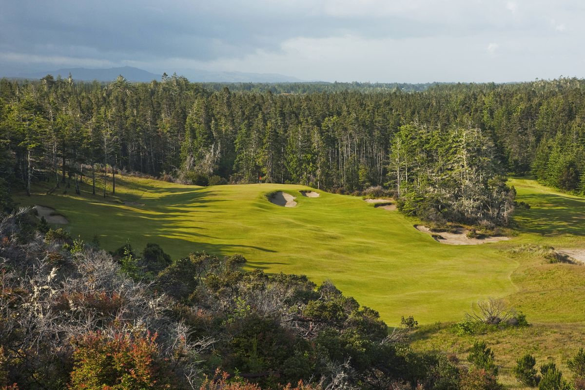 The elements are very much in play once you hike the vista to the tee box on No. 14 at Bandon Trails.