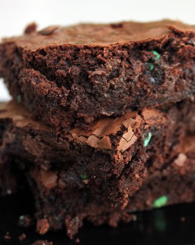 The key to Julie Craig’s Bittersweet Chocolate Mint Brownies: Guittard Green Mint Chips.  (Adriana Janovich)
