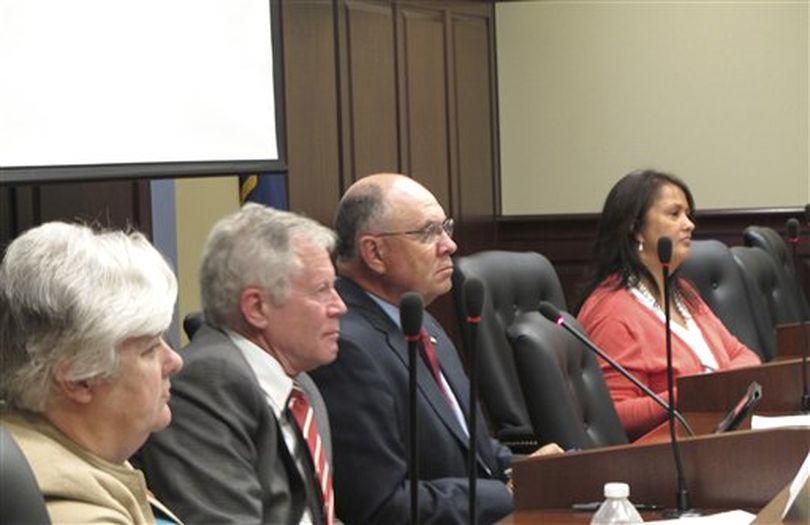 Members of the Idaho Governor's Housing Committee listen to public testimony Tuesday, Oct. 2, 2012, in Boise, Idaho. The committee, from left to right, includes Rep. Phyllis King, D-Boise, Sen. Les Bock, D-Boise, Sen. Chuck Winder, R-Eagle, and Teresa Luna, Director of the Department of Administration. The committee sought public comment as it decides the future of the Idaho's unoccupied governor's mansion. (AP / Todd Dvorak)
