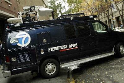 
A WABC-TV news truck leaves the company building on in New York on Wednesday. News trucks at the station were recently equipped with global positioning systems, raising concerns among the station's union workers about privacy issues. 
 (Associated Press / The Spokesman-Review)