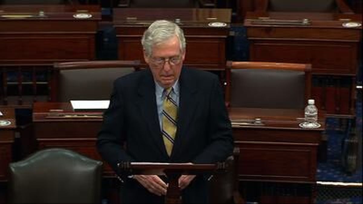 Moments after voting to acquit Donald Trump of the impeachment charge, Senate Minority Leader Mitch McConnell said Trump was "practically and morally responsible" for the deadly Capitol riot. Still, he said conviction would be unconstitutional. 