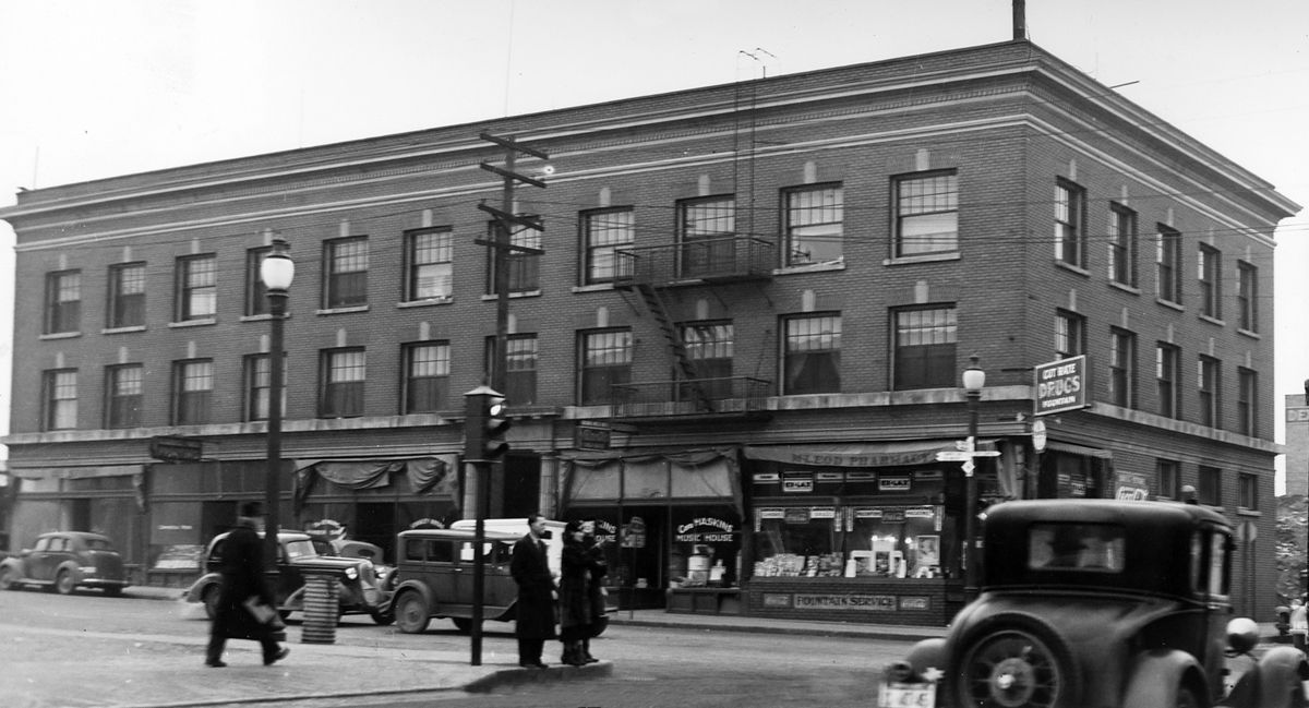 Jan. 12, 1938: The Jenkins Building stands at the corner of Broadway Avenue and North Monroe Street. It was named for Col. David P. Jenkins, who homesteaded the area north of the Spokane River when he settled in Spokane in 1880.