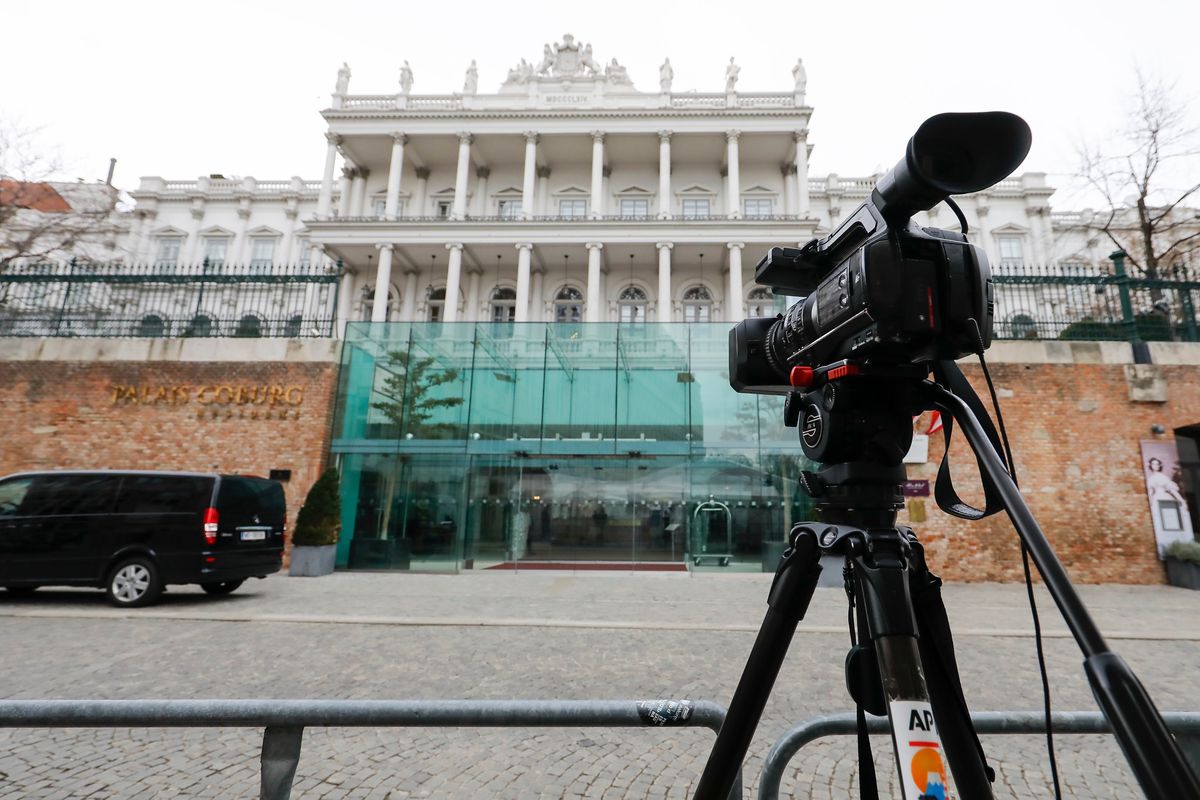 A general view of Palais Coburg, the site of a meeting where closed-door nuclear talks with Iran take place in Vienna, Austria, Tuesday, Feb. 8, 2022.  (Lisa Leutner)