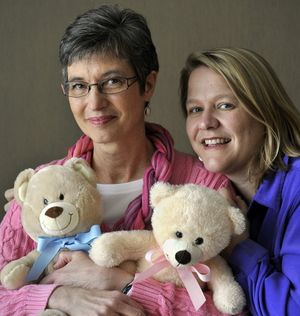 Carolyn Ringo, left, coordinator of the Forget-Me-Not program at Sacred Heart Children's Hospital, and Sarah Bain, founder of the Spokane chapter of the MISS Foundation, are pioneering efforts in the Inland Northwest to help families who know that the babies they are expecting will not be born alive, or will be born with conditions incompatible with life. (Dan Pelle)