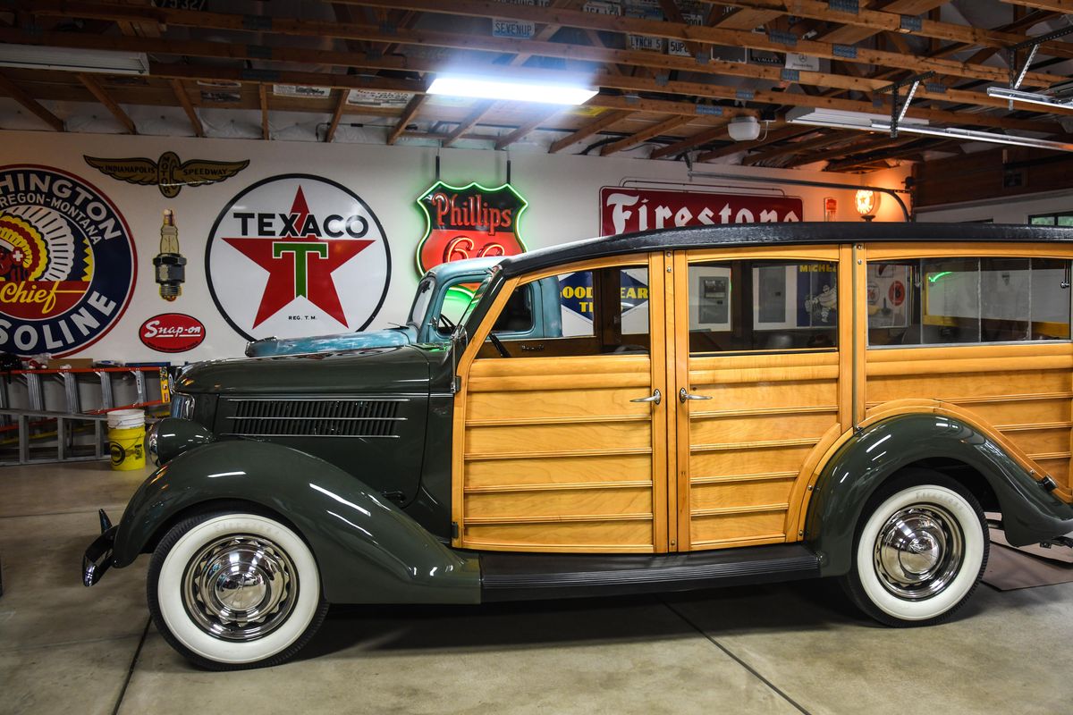 John Clarizio has a spot in his garage for his unrestored 1936 Ford Station Wagon. (Dan Pelle / The Spokesman-Review)