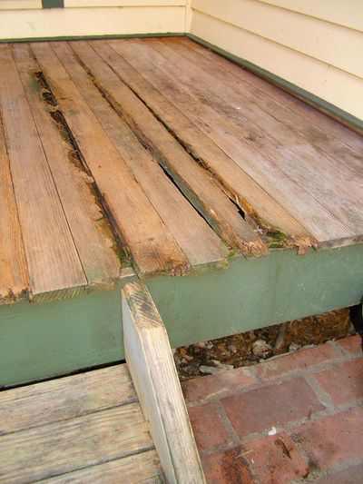 The wood rot on this porch could have been delayed considerably with a safe borate treatment. (Tim Carter)