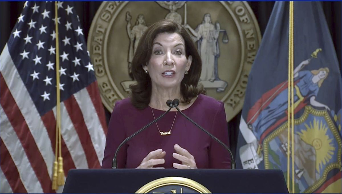 In this image from video provided by the New York Office of the Governor, New York Gov. Kathy Hochul speaks during a news briefing, in New York, Thursday, Dec. 2, 2021. Minnesota health officials on Thursday reported the state