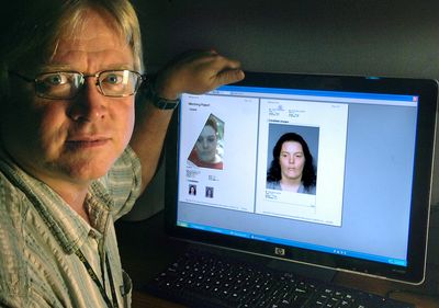 Pierce County Sheriff’s Department forensics supervisor Steve Wilkins uses MorphoFace, facial recognition software,  to sort through inmate  mug shots to see if any matched a photo taken from an ATM.  The software found a suspect in 15 minutes.  (Associated Press / The Spokesman-Review)