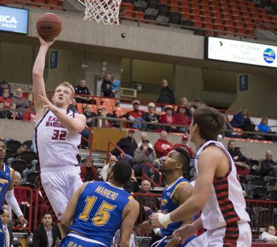 Eastern Washington forward Bogdan Bliznyuk scored 45 points to help the Eagles to a triple-overtime win over Portland State on Saturday. (Colin Mulvany / The Spokesman-Review)