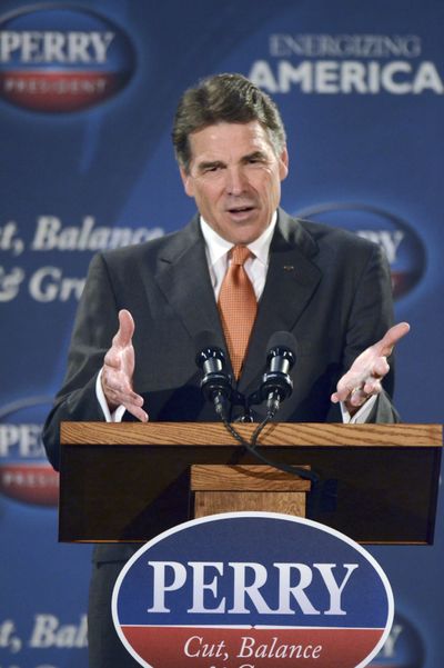 Republican Presidential candidate Rick Perry speaks at the ISO Poly Films plant, Tuesday in Gray Court, S.C. (Associated Press)