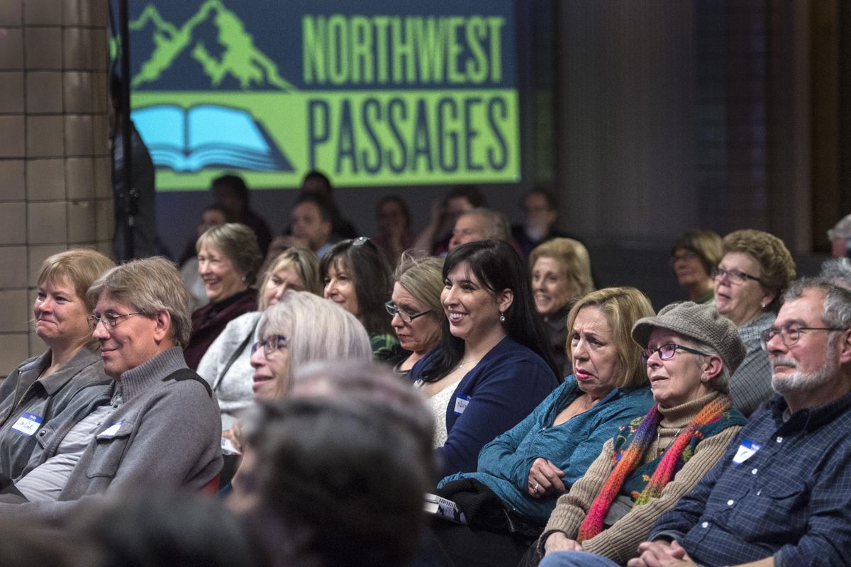 Scores of people gather to laugh and reflect on the words of author Shawn Vestal on Thursday, Nov. 16, 2017, at The Spokesman-Review’s Northwest Passages Book Club. (Dan Pelle / The Spokesman-Review)