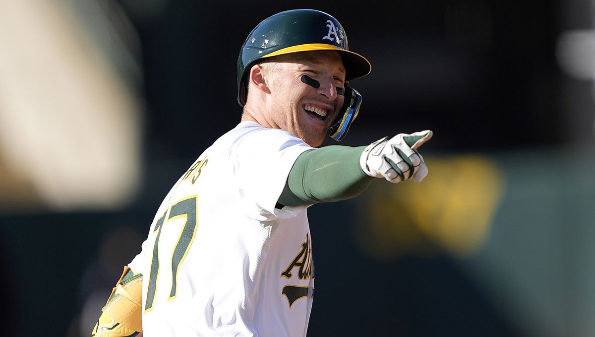 Former Gonzaga standout Brett Harris celebrates his first major-league hit – a solo home run – for the Oakland Athletics in a game against the Miami Marlins on Saturday at the Oakland Coliseum.  (Getty Images)