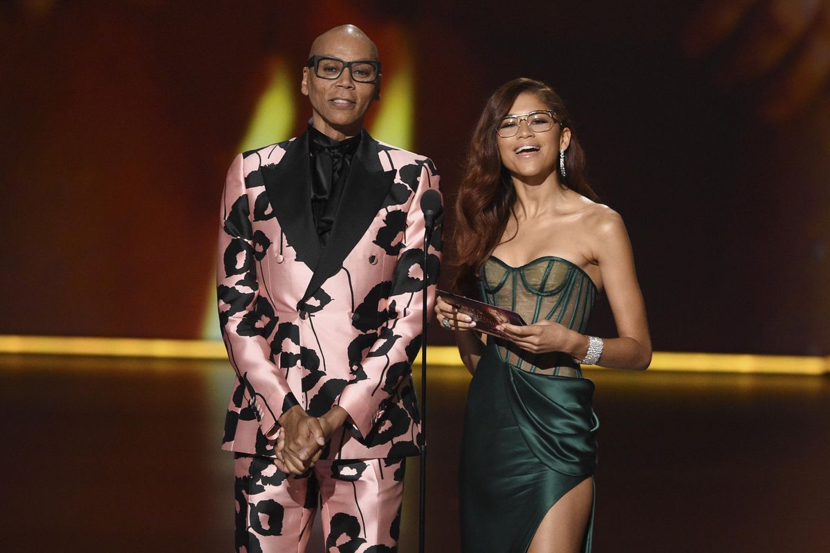 RuPaul, left, and Zendaya present the award for outstanding directing for a limited series, movie or special at the 71st Primetime Emmy Awards on Sunday, Sept. 22, 2019, at the Microsoft Theater in Los Angeles. (Chris Pizzello / Associated Press)