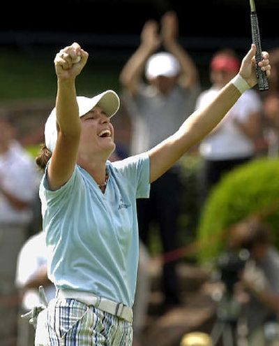 
Marisa Baena celebrates after winning the HSBC Women's World Match Play Championship. 
 (Associated Press / The Spokesman-Review)