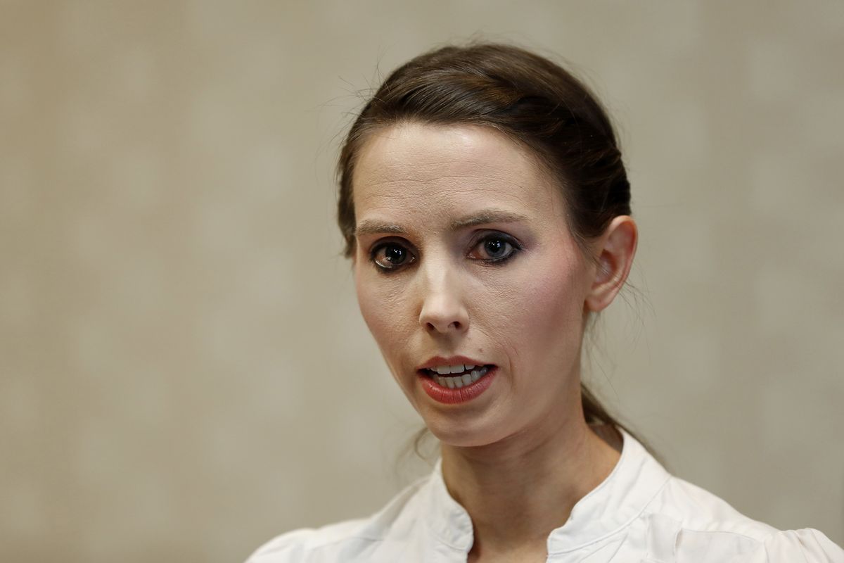 FILE - Former gymnast Rachael Denhollander speaks about Larry Nassar in Lansing, Mich., Nov. 22, 2017. The legal wrangling between USA Gymnastics and the victims of sexual abuse by Nassar, among others, is over. A federal bankruptcy court in Indianapolis on Monday, Dec. 13, 2021, confirmed a $380 million settlement between USA Gymnastics and the U.S. Olympic and Paralympic Committee and the hundreds of victims, ending one aspect of the fallout of the largest sexual abuse scandal in the history of the U.S. Olympic movement. (Paul Sancya)