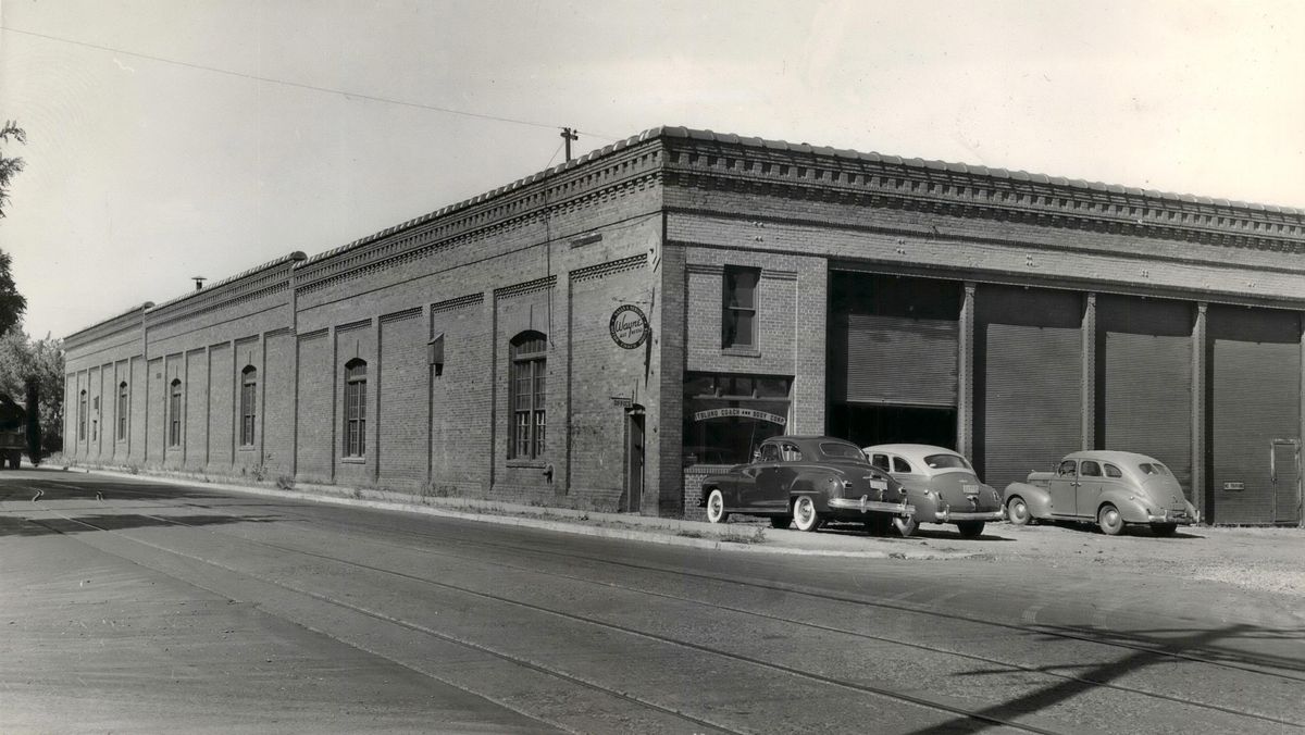 1949 - Spokane County has purchased the old streetcar barn at Boone and Cedar for use as a county garage and for storage space. The 1911 building was used by the Spokane United Railways for their streetcars, which were phased out in 1936 in favor of buses. In recent years, the building had been used by Quitslund Coach and Body to build buses. Purchase price of the building was reported as $53,300. (THE SPOKESMAN-REVIEW PHOTO ARCHIVE / SR)