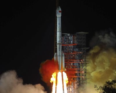 In this Dec. 8, 2018, file photo, and released by Xinhua News Agency, the Chang’e 4 lunar probe launches from the the Xichang Satellite Launch Center in southwestern China’s Sichuan province. The official China Central Television said Thursday, Jan. 3, 2019, the lunar explorer Chang’e 4 had touched down at 10:26 a.m to make first-ever landing on the far side of the moon. (Jiang Hongjing / Associated Press)