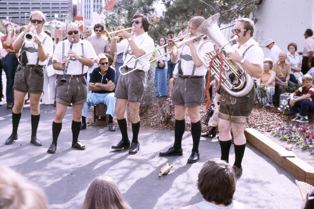Kyle Pugh, playing tuba at right, performed with a German oompah band during Expo 