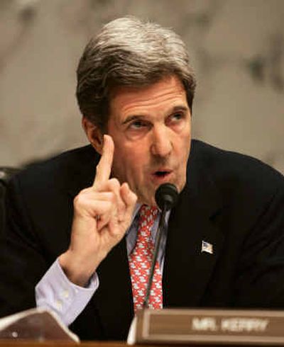 
Sen. John Kerry, D-Mass., questions Secretary of State-designate Condoleezza Rice during the hearing. 
 (Associated Press photos / The Spokesman-Review)