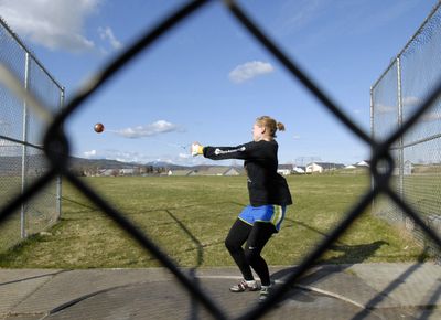 Kelsey Wardsworth practices at the Central Valley High School hammer-throwing circle Tuesday. The University High School senior is ranked third nationally.  (J. BART RAYNIAK / The Spokesman-Review)