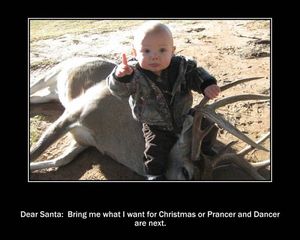 A gag photo from a successful deer hunter and his young upstart. (Anonymous)