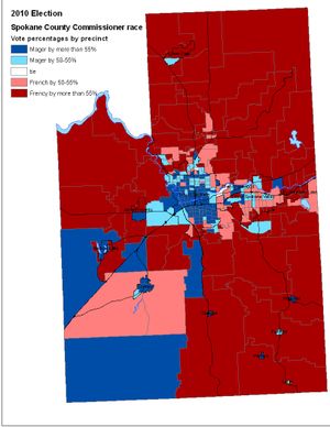 Map of the Spokane County commissioner results as of 10/2/2010.  (Jim Camden/Spokesman-Review)