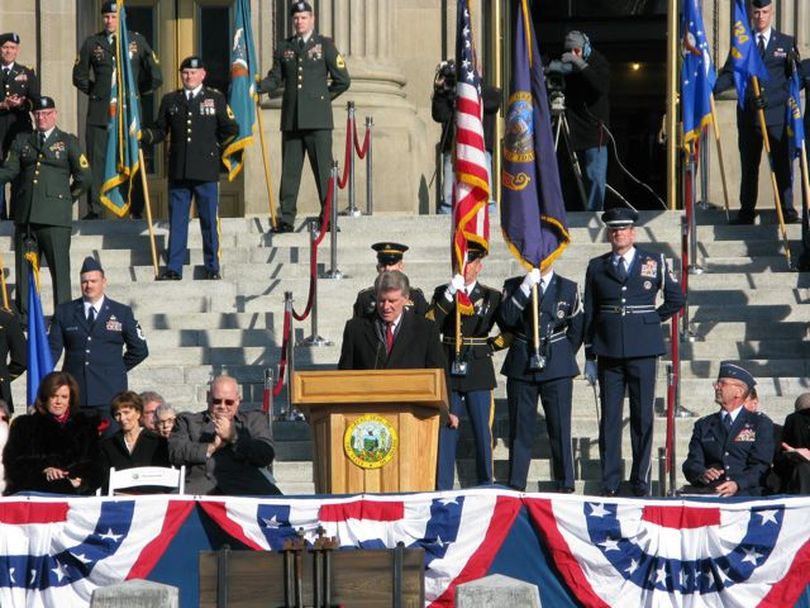Idaho Gov. Butch Otter gives his second inaugural address, on the steps of the state Capitol in Boise on Friday (Betsy Russell)