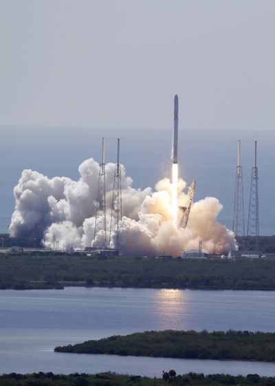 The SpaceX Falcon 9 rocket and Dragon spacecraft lifts off from Cape Canaveral, Fla., June 28. The rocket broke apart moments later. (Associated Press)